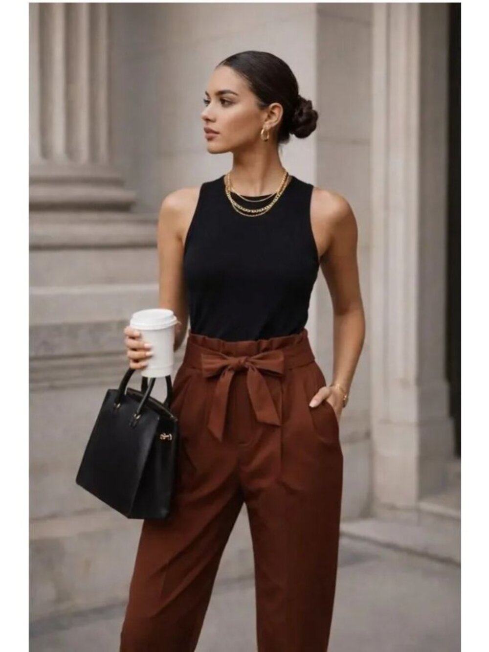 Athleta Skyline ll Paper Bag Waist Pants Cognac Brown Women's 6 - Picture 4 of 9